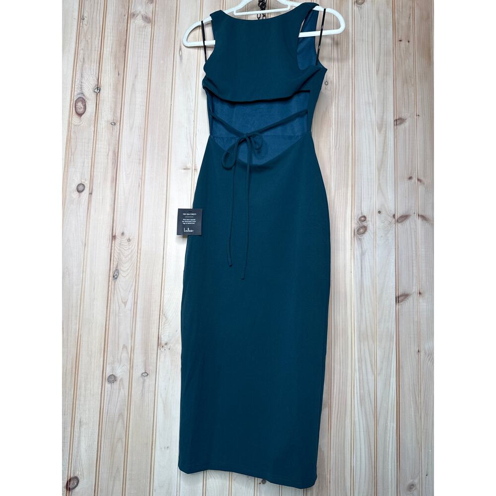 Lulu's Deep Teal Scoop Neck Midi Dress with Side Slit - Picture 6 of 7